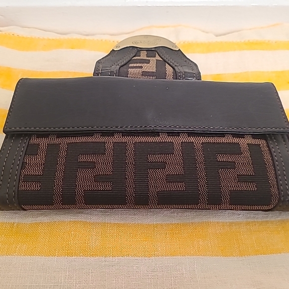 Fendi Tobacco Zucca Canvas and Leather Spy Continental Long Wallet RARE  Edition